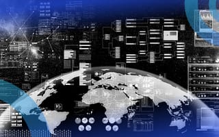 A globe with technical images overlaid