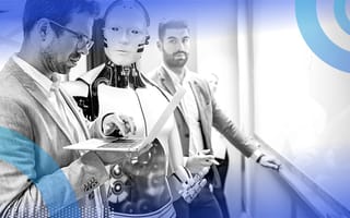 A robot coaching a man at his job.