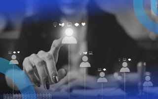 A professional selecting a 3D candidate with more skills listed above its head than other candidates.