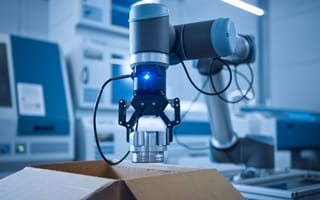 Robotic arm packs a box.