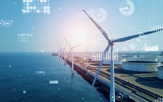 Photo of an offshore wind farm.