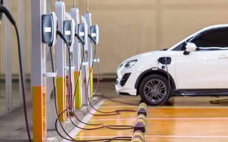 Electric vehicle in a charging station.