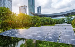 Solar panels in a city park.