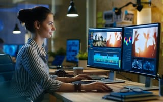 An editor edits a video on a computer.