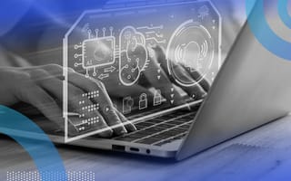 AI engineer writing code on laptop with AI illustration overlay