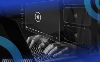 Person creating videos on laptop with video interface overlay