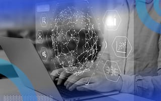 Big data overlay on person working on laptop