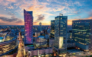 Warsaw skyline at sunset.