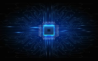 Image of a semiconductor with circuits running into it.