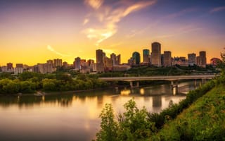 Edmonton skyline at sunset.