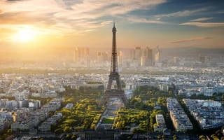 Arial photo of skyline with the Eiffel tower.