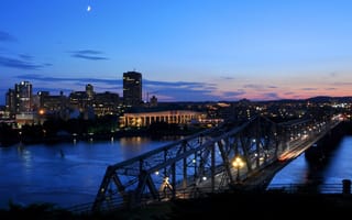 Alexandra Bridge and Gatineau at night, Gatineau and Ottawa, Ontario, Canada