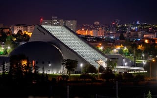 Night view of modern architecture in Ankara.