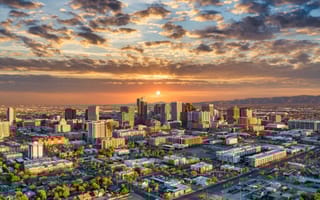 Downtown Phoenix at sunset.