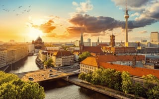 Berlin skyline at sunset.
