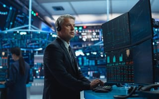 Financial trader buys stocks.