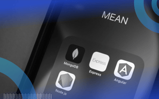 A close-up of a smart phone with a folder labeled MEAN containing apps titled MongoDB, Express, Angular and Node.js.