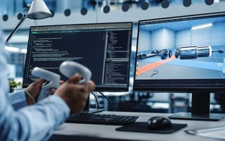Developer works on a game using motion controllers.