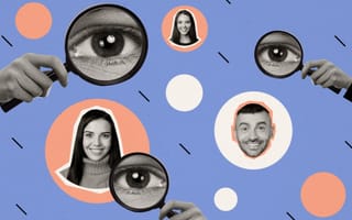 Several magnifying glasses are used to take a closer look at photos of job applicants.