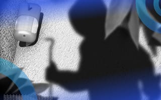 The shadow of a burglar holding a crowbar against a wall with a motion detector on it.