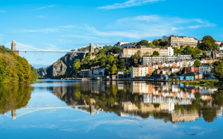 Clifton Suspension Bridge with Clifton and reflection
