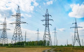 A shot of high voltage electric transmission towers,