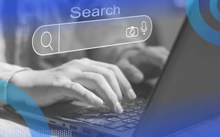 Person searching on the internet with search bar overlay
