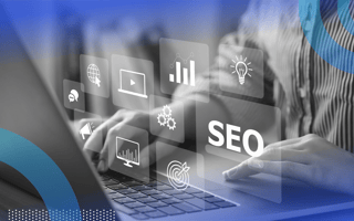 Marketer reviewing SEO and website traffic numbers