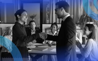 Startup founder closing a deal with a handshake