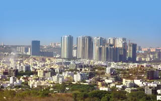 An aerial view of the Hyderabad, India skyline.