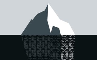 An iceberg floats on water. Data reaching into the water below
