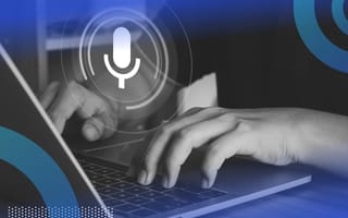 Developer coding with microphone icon overlay