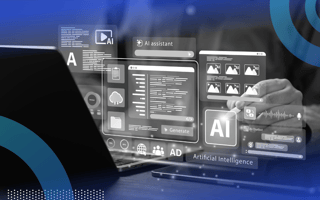 A user works on an AI interface on a laptop