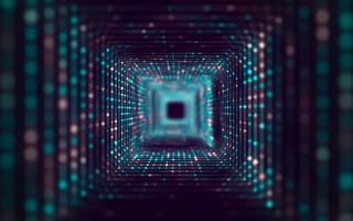 Square tunnel consisting of glowing lights