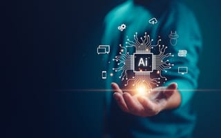 An AI chip hovers above an open hand.