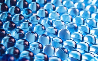 Close-up of blue, hydrogel balls.