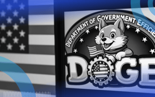 The DOGE logo and an American flag
