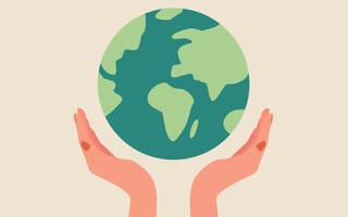 Illustration of two hands surrounding planet Earth