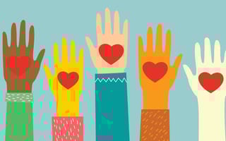 Illustration of hands with palms open and a heart in the center of each palm