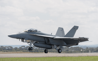 Boeing F-18 Super Hornet fighter aircraft landing