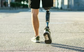photo of a man wearing a robotic prosthetic leg.