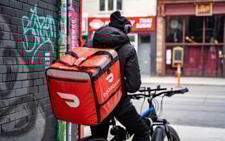 A doordash bike rider is pictured.