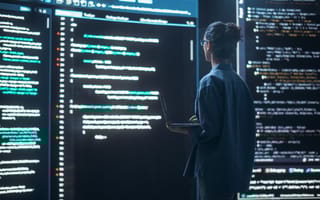 worker looks at digital interface