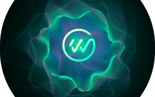 A glowing circular logo with a wave pattern, surrounded by vibrant green and blue swirling lines on a dark background, conveying a digital, futuristic vibe.