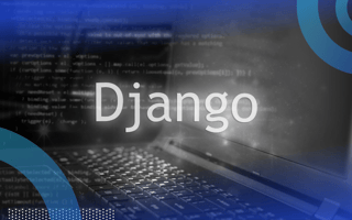 A laptop with the word Django superimposed on top
