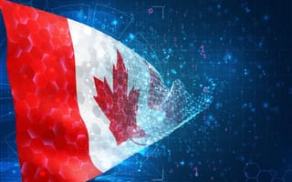 A digital pixelated illustration overlaying the Canadian flag.