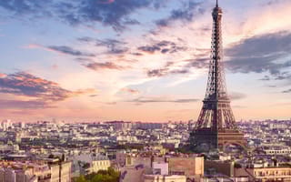 Eiffel Tower in pink clouds