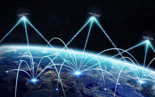 Muon Space Raises $146M Series B, Acquires Starlight Engines An illustration of multiple satellites surrounding earth with lines extending from the satellites to the planet.