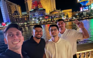 GitLab Account Executive Eddy Popat poses for a photo with three of his colleagues during the company’s annual sales kickoff in Las Vegas