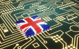 An illustration of a circuit board featuring the U.K. flag.